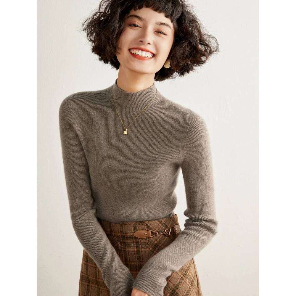 ADDONEE Women's 100% Sweater Mock Necl Long Sleeve Slim Basic Pullover Autumn Winter Soft Warm Cashmere Knitwear Tops Z260313