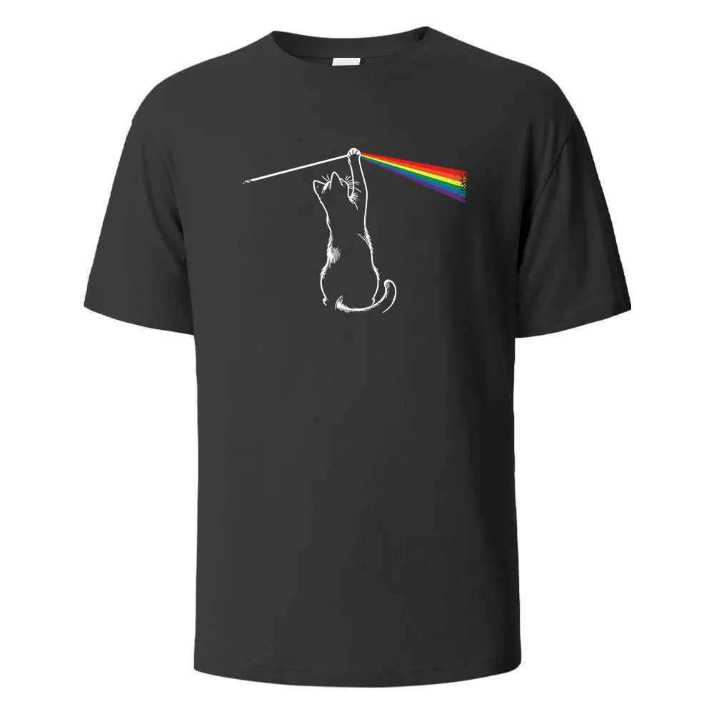 Cat Light Simplicity Printed Mens T-Shirts 100Cotton Breathable Comfortable Tops For Men Summer O-neck Oversize Men Clothing D260313