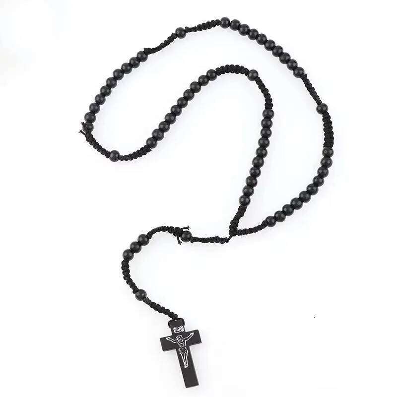 8mm Beads Rosary, Handcrafted Beads, Orthodox Catholic Cross Necklace, Wooden Braided Rope, Spiritual Prayer Gift H260312