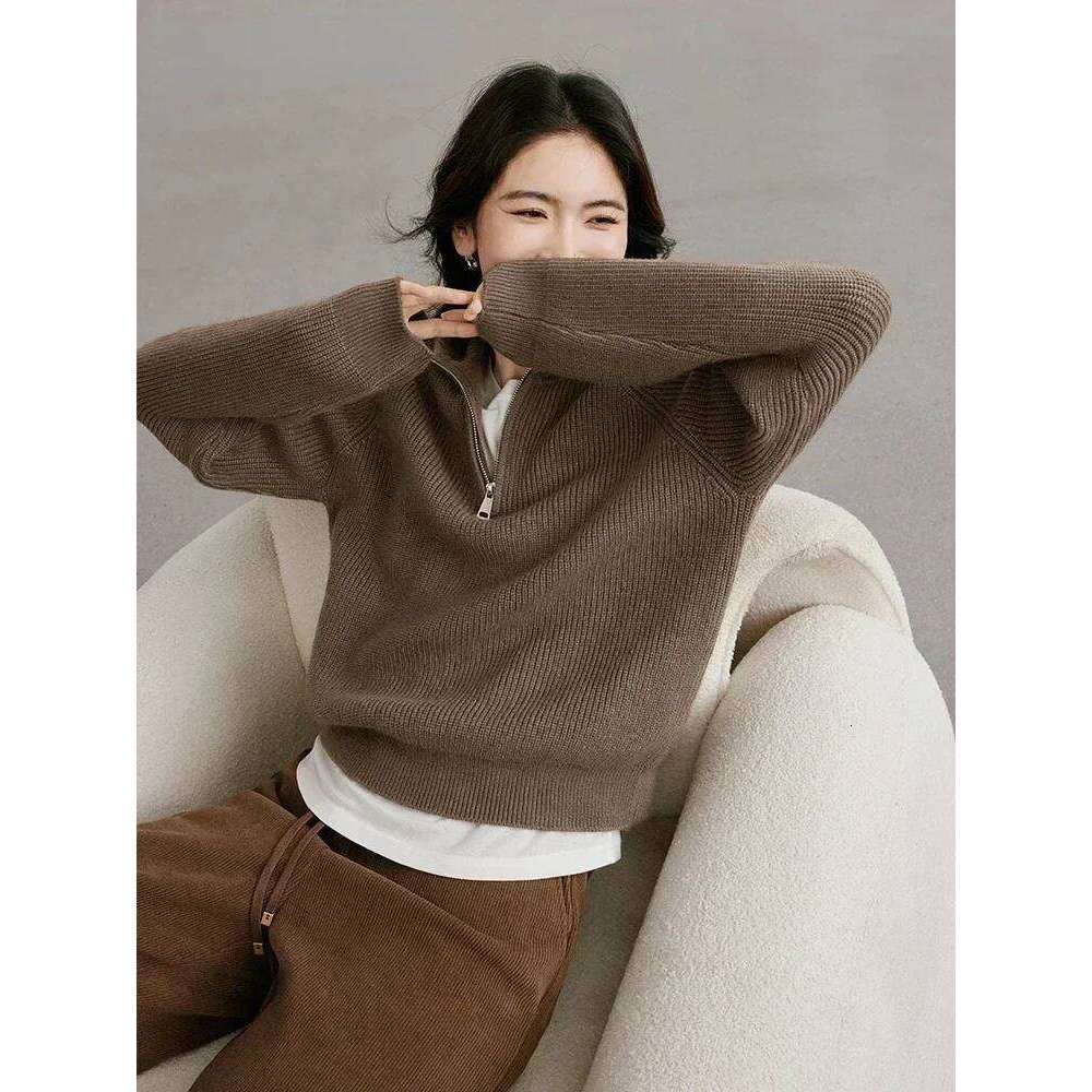 Knitted Oversized Sweater Women Autumn Solid Casual Loose Lapel Women's Pullovers Zipper Turndown Collar Fashion Jumper Knitwear Z260313