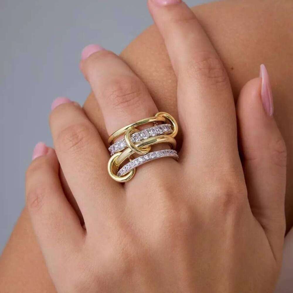 LATS Two-Color Four-Ring Stainless Steel Ring for Women Ins Style Hypoallergenic Stacking Finger Jewelry Accessories H260312