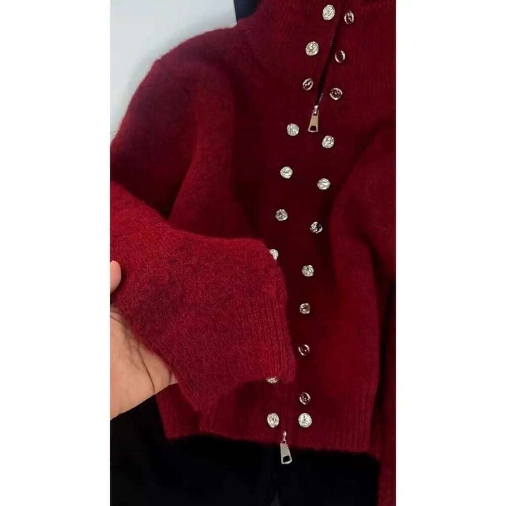 Luxury Wool Sweater Double Zip Buttons Knitted Cardigan Women Spring Autumn Jacket Short Tops Design Streetwear Loose Outerwear Z260313