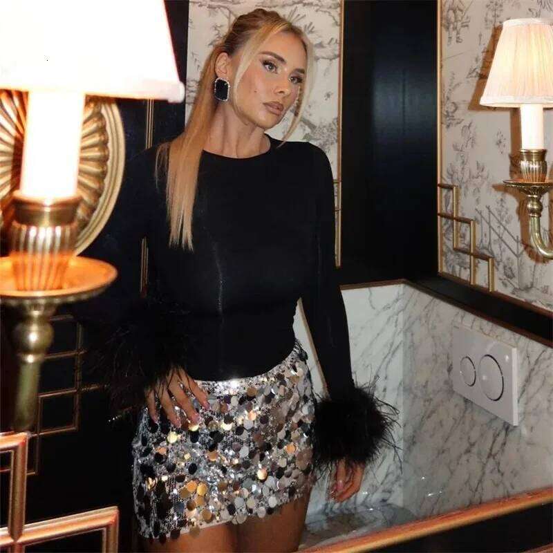Silver Sequin High Waist Mini Skirt Woman Fashion Shiny Glitter Elegant Short For Women Y2k Skirts Z260314