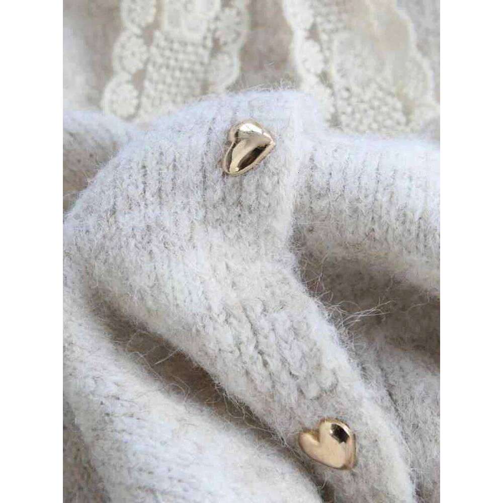 Korean Sweet Lace Bow Round Neck Sweater Cardigan Women's Autumn Winter Loose Heart Button Knitted Coat 2025 New Fashion Z260313