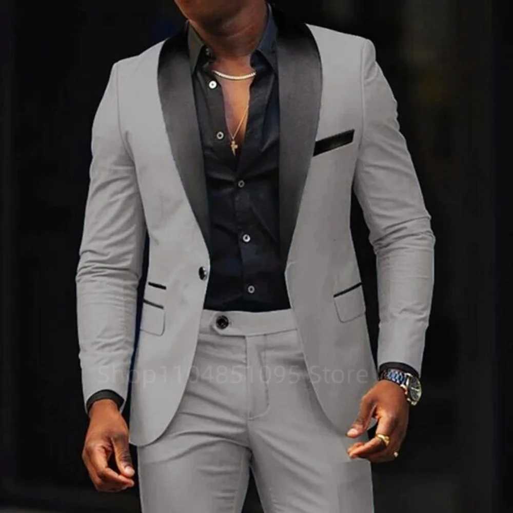 Elegant Mens Wedding Suits Single Breasted Shawl Lapel Slim Fit 2 Piece Groomsmen Outfits JaCKet Pants Sets M260313
