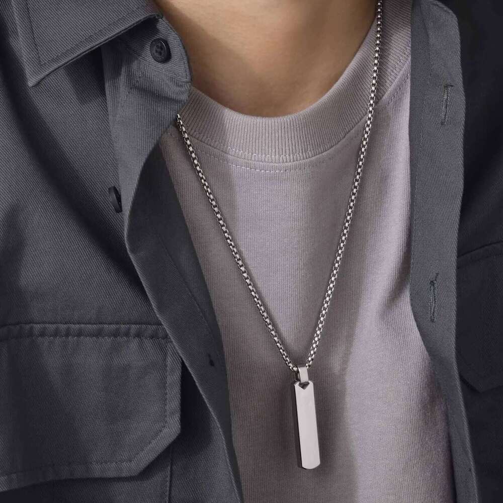 Initials Vertical Bar Necklace for Men,Stainless Steel A-Z 26 Letters Charm Geometric Pendant Collars,Stylish Jewelry Gift H260312