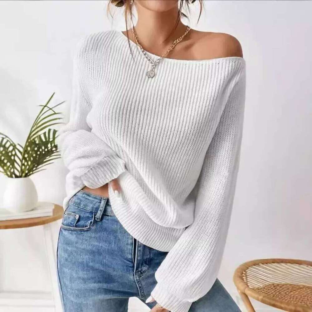 Personality Off-the-shoulder Knit Pullover Sweater, Women's New Solid Color Loose Casual Knitted Sweater for Autumn and Winter Z260314