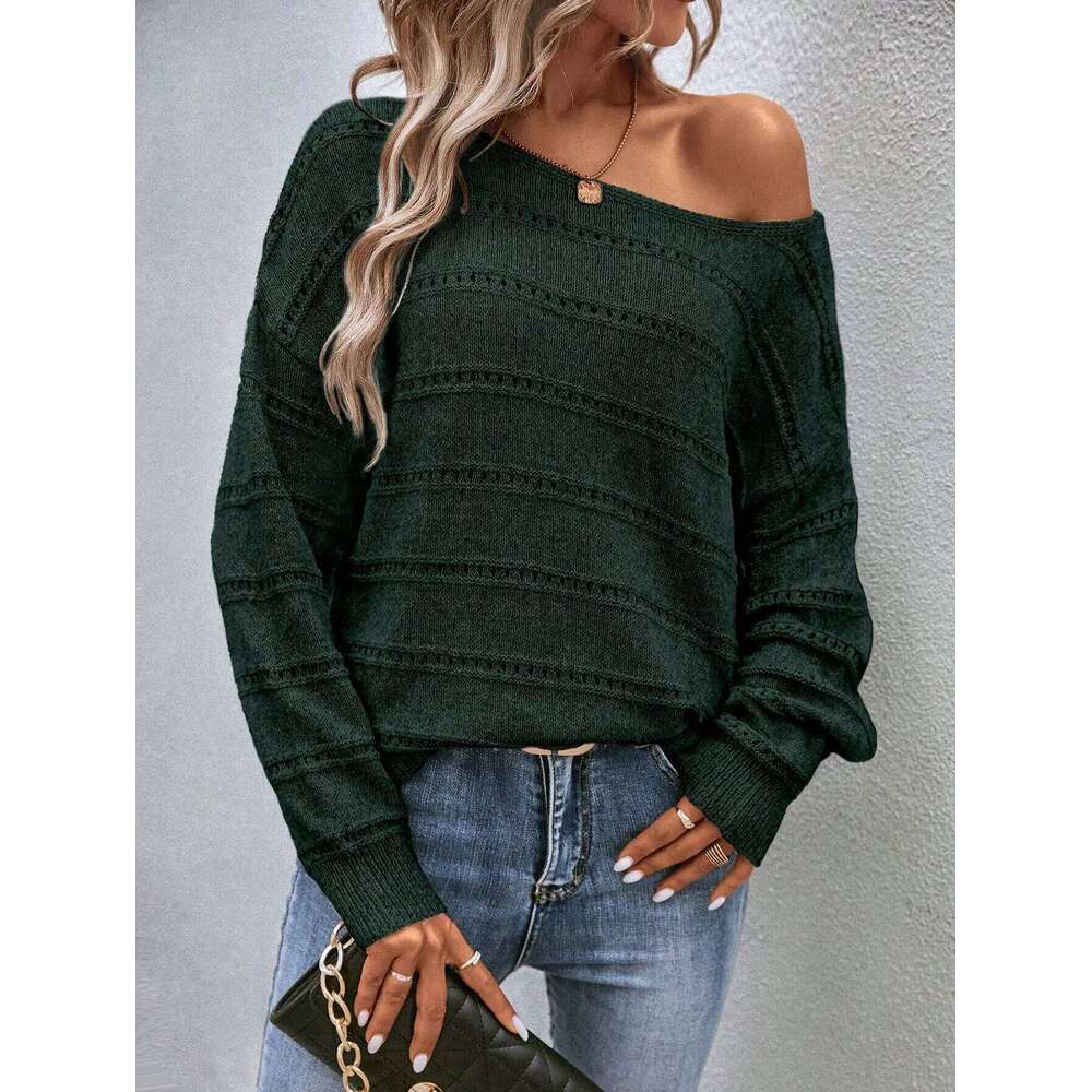 New solid color hollow round neck pullover knitted sweater Z260313