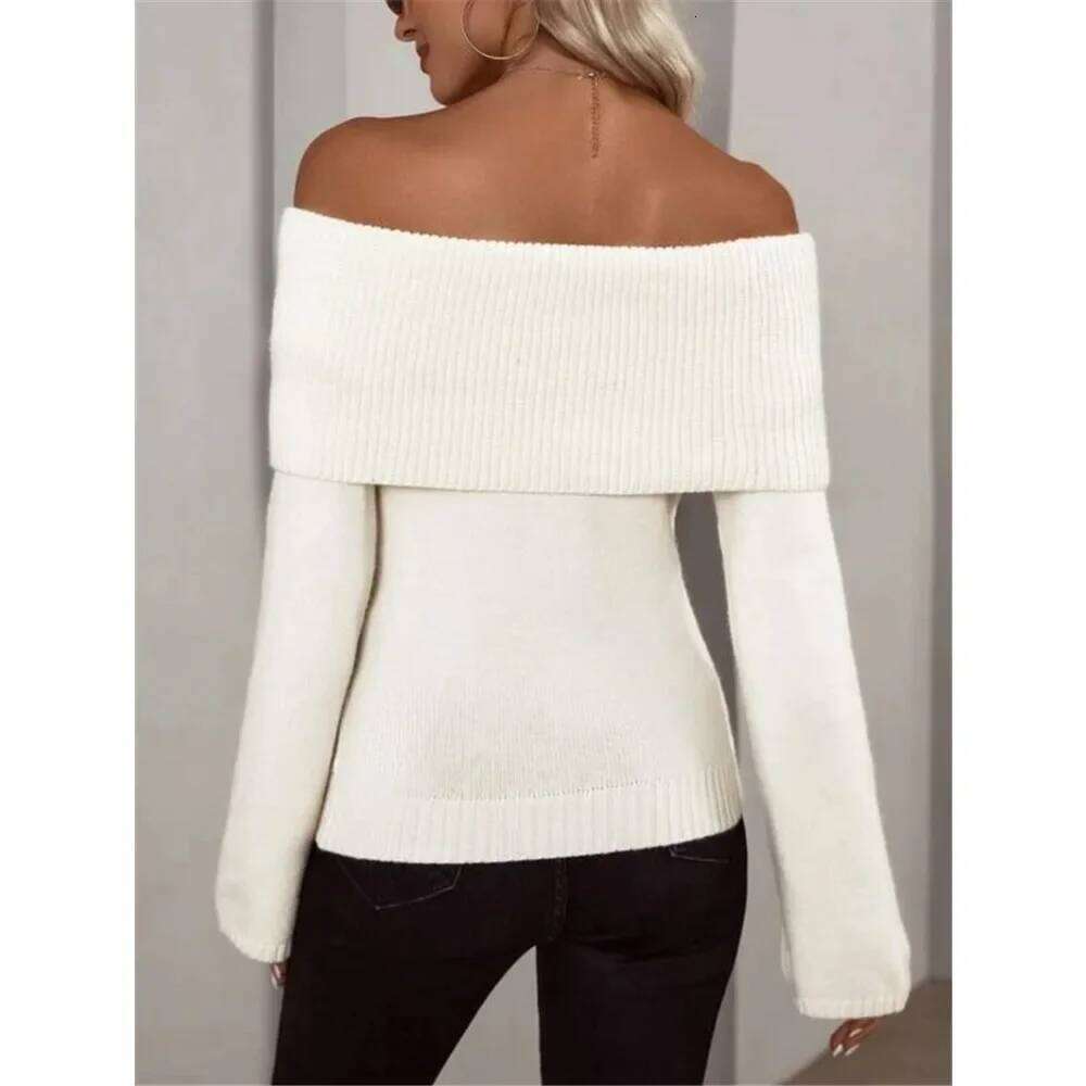 Women's Sweater with A One Neck Slim Fit, Fashionable and Sexy Knitted Long Sleeved Autumn Collection Z260314