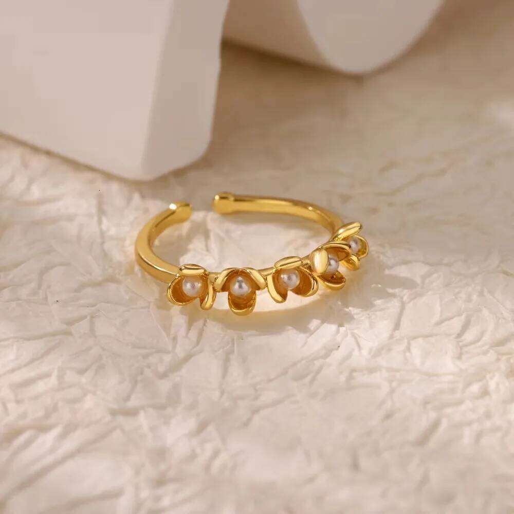 Stainless Steel Cubic Zirconia Flower Adjustable for Women Gold Color Shiny Finger Ring Fashion Party Metal Jewelry Gift H260312