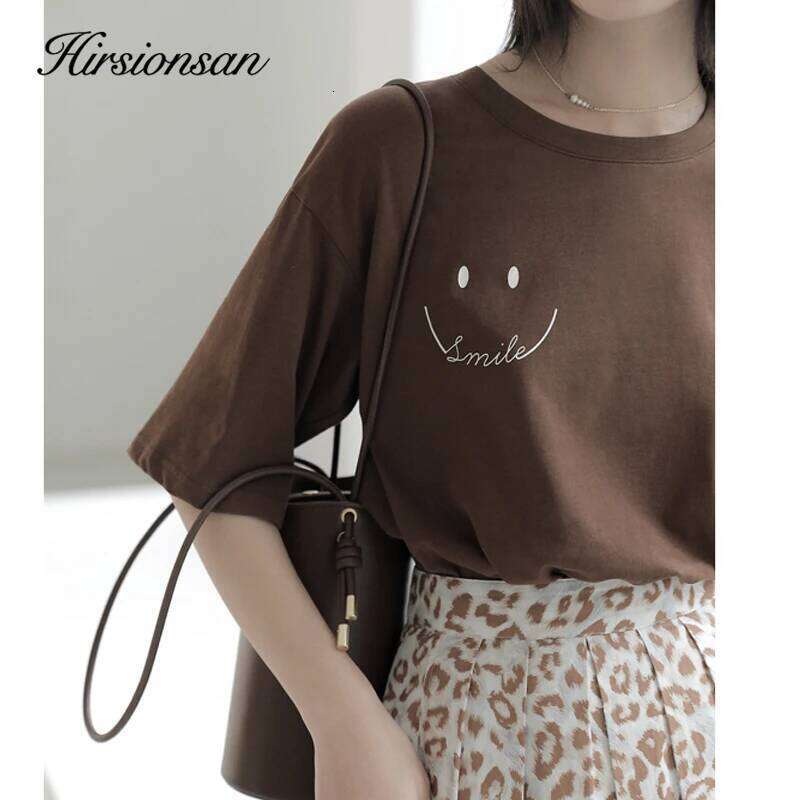Hirsionsan Letter Print Summer T Shirt Women Vintage Smile Graphic Female Tops Harajuku Soft 100% Cotton Tees New Basic Tshirts Z260314
