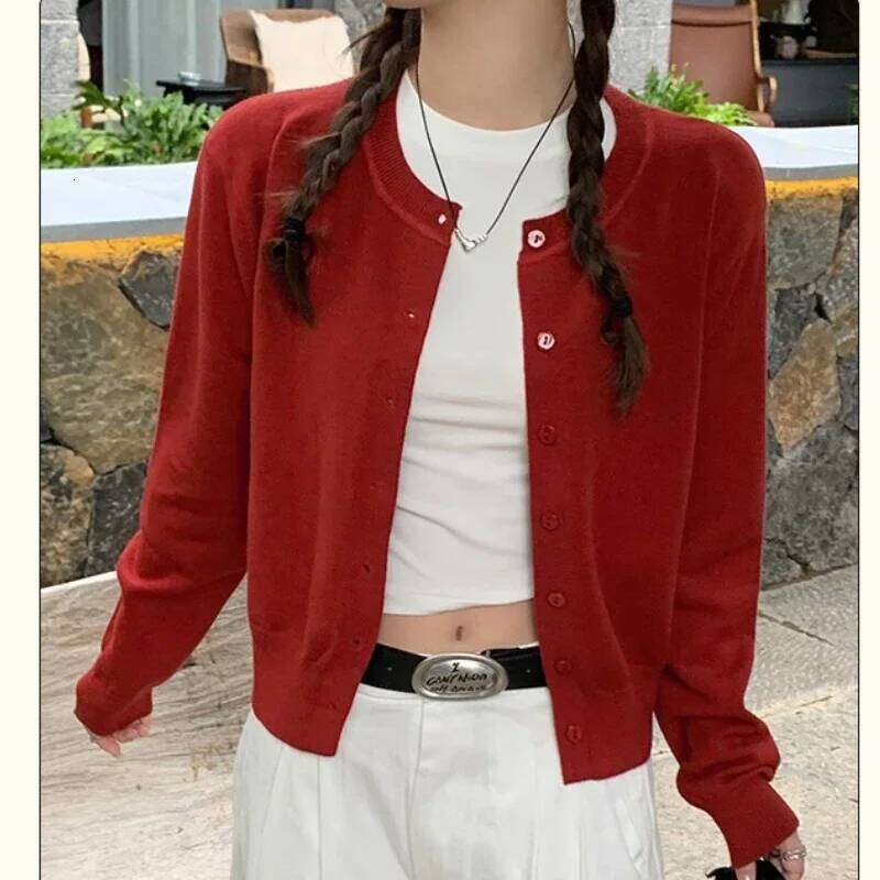 Long Sleeve Knitted Cardigans Shirt Women Sweaters Autumn Spring Fashion Female Casual Elastic Knit Small Coats Knitwear Tops Z260313