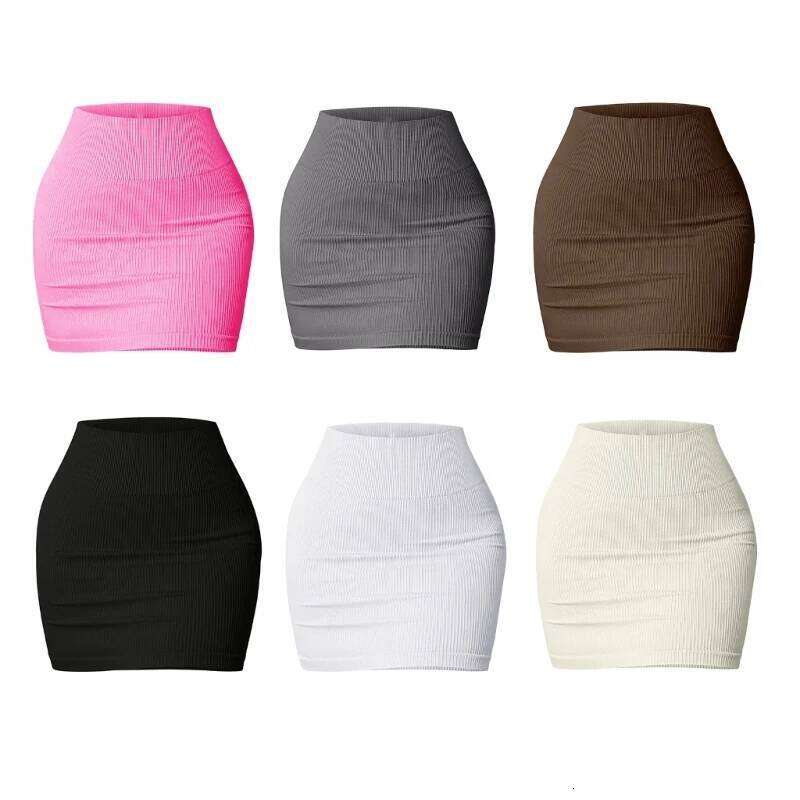 Women's Basic Elastic High Waist Bodycon Pencil Mini Casual Summer Ribbed Knit Short Skirt Fashion Streetwear Z260314