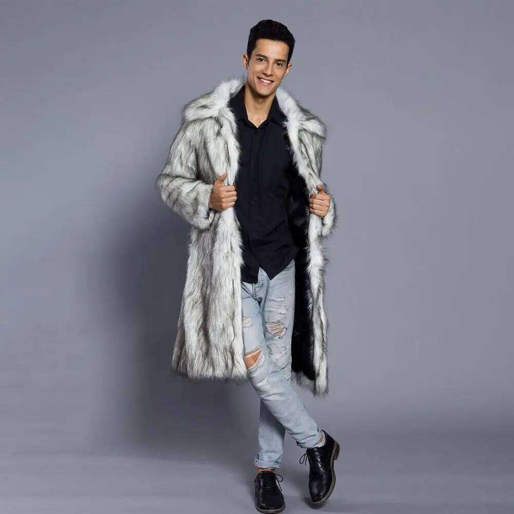 Men Faux Overcoat Lapel Long Sleeve Windproof Open Front Coat Thickened Warm Autumn Winter Imitation Fur Male Outwear Z260313