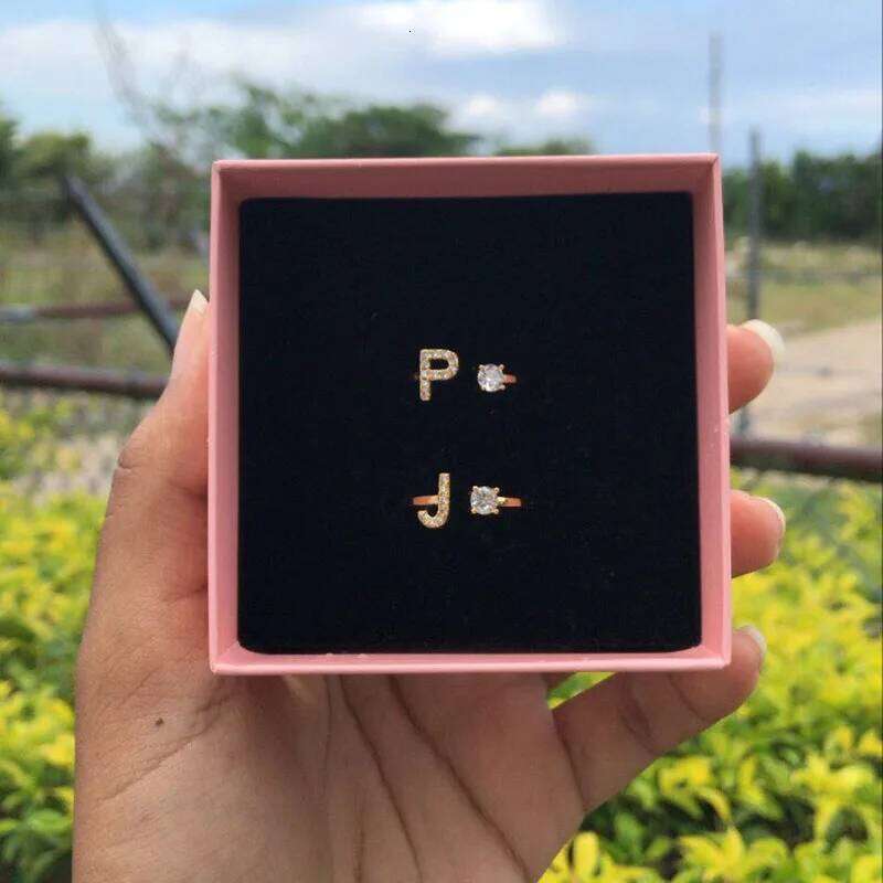 Zircon Initial A-Z Letter Rings For Women Stainless Steel Adjustable Opening Ring Name Alphabet Female Wedding Jewelry Gift H260312