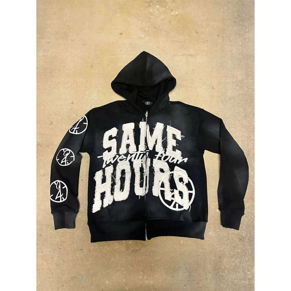 Y2K Streetwear Zip Up Mens Womens Hip Hop Gothic Graffiti Pattern Print Oversized Hoodie New Harajuku Retro Sweatshirt Z260314