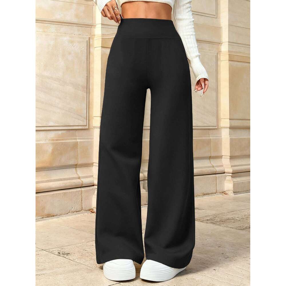 Women's Black Wide Leg Trousers High Waist Flowy Pants Streetwear Office Daily Bottoms Retro Elegant Style Casual