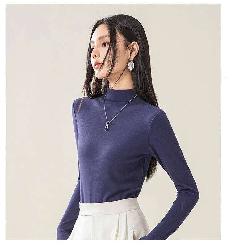 Yuyue Casual Style Acetic Wool Warm Sweater Women's Plush Base Shirt Spring Semi-turtleneck Knitted Top Z260313