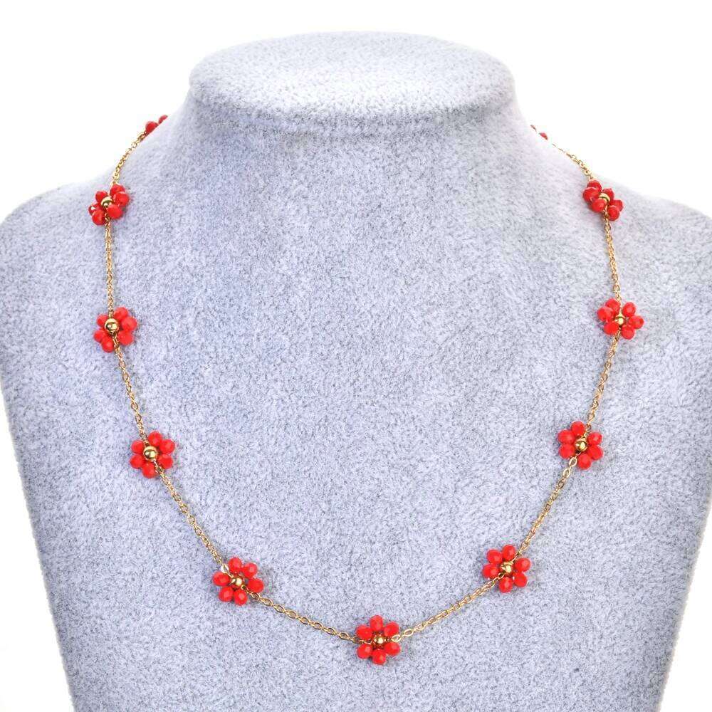 ZMZY Fashion Cherry Blooming Crystal Glass Bead Chain Choker for Women Flower Collar Necklace Jewelry Party H260312