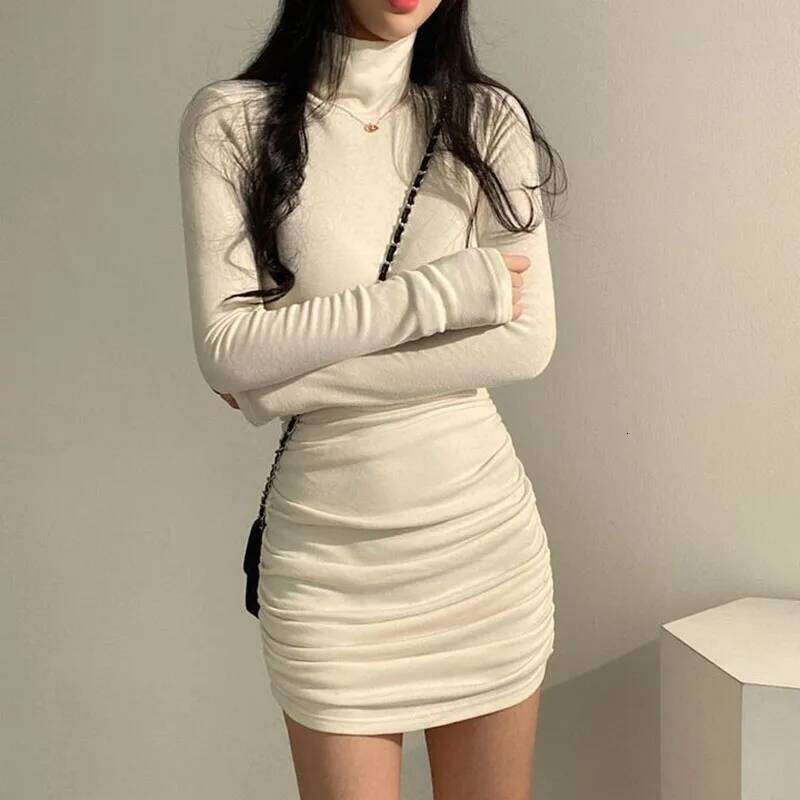 Sexy High Waist Bandage for Women Thicken Slim Elastic Turtleneck Dress Woman Solid Color Long Sleeve Inner Wear Dresses Z260313
