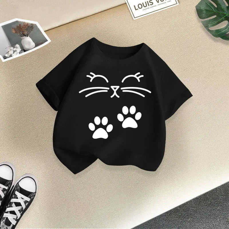 Women's T-Shirt Girls' T-shirt, children's printed cute loose short-sleeve summer round-neck versatile top, children's clothing