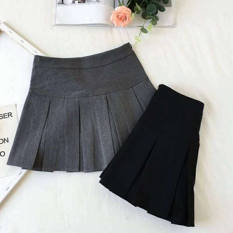 Fashion A Line Women Pleated High Waist Zipper Grey Student Mini JK Summer New 2023 Black Ladies Suit Skirt Z260314