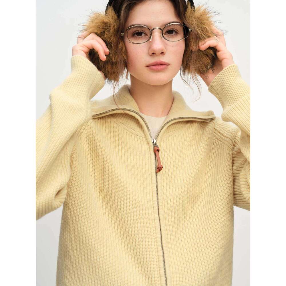 FSLE Autumn Sweater Women Loose Fit Wool Blend Knit Cardigan Fall Winter 2025 New Style Zipper Front Outerwear Top for Casual Z260313