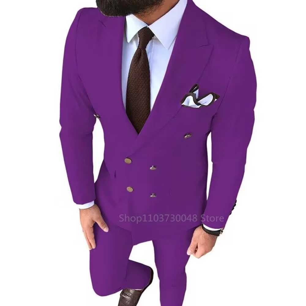 Formal Tuxedo for Men Business Suits Double Breasted Peaked Lapel Groom Tuxedos Wedding Party Fashion Blazer Pants 2PCs M260313