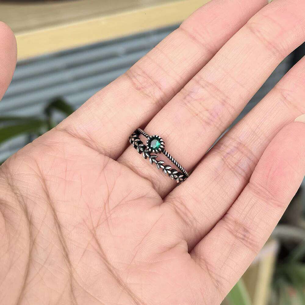 VENTFILLE 925 Sterling Silver Green Diamond Zirconia Ring with For Women Gift Ear Of Wheat Vintage Jewelry Accessories Wholesale H260312