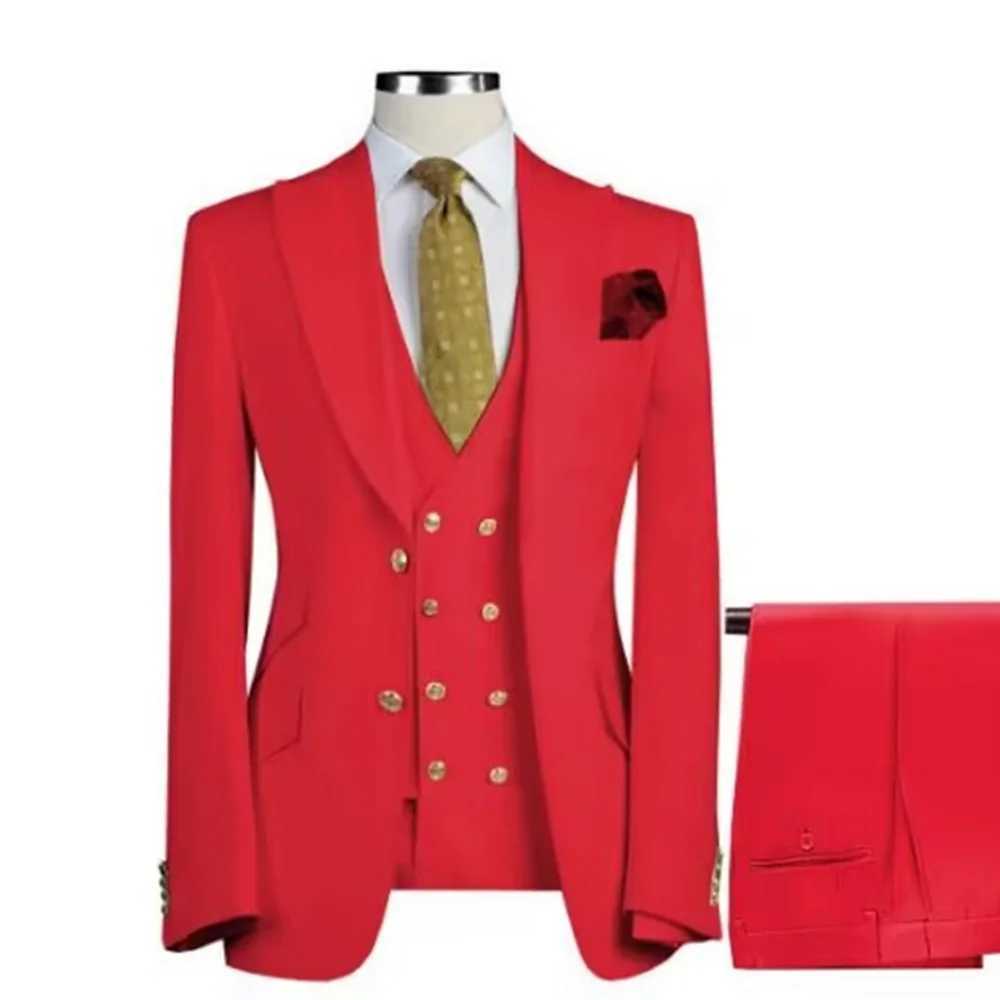 Mens Slim Fit Prom Tuxedo 3-Piece Set with Peak Lapel Blazer Vest Pants - Wedding Groom Business Formal Party Costume Homme M260313