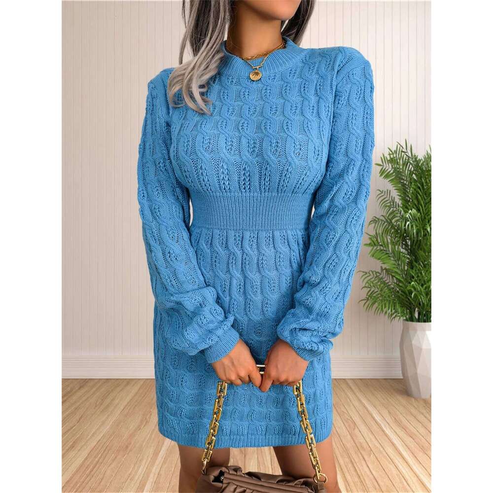 Women Skirt Dress Solid Color Long Sleeve Knit Pullover Sweater Bodycon Crewneck Autumn Winter Z260314