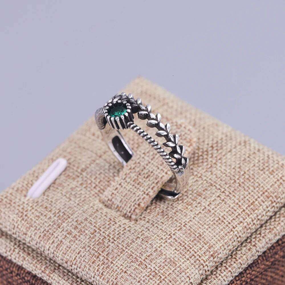 VENTFILLE 925 Sterling Silver Green Diamond Zirconia Ring with For Women Gift Ear Of Wheat Vintage Jewelry Accessories Wholesale H260312