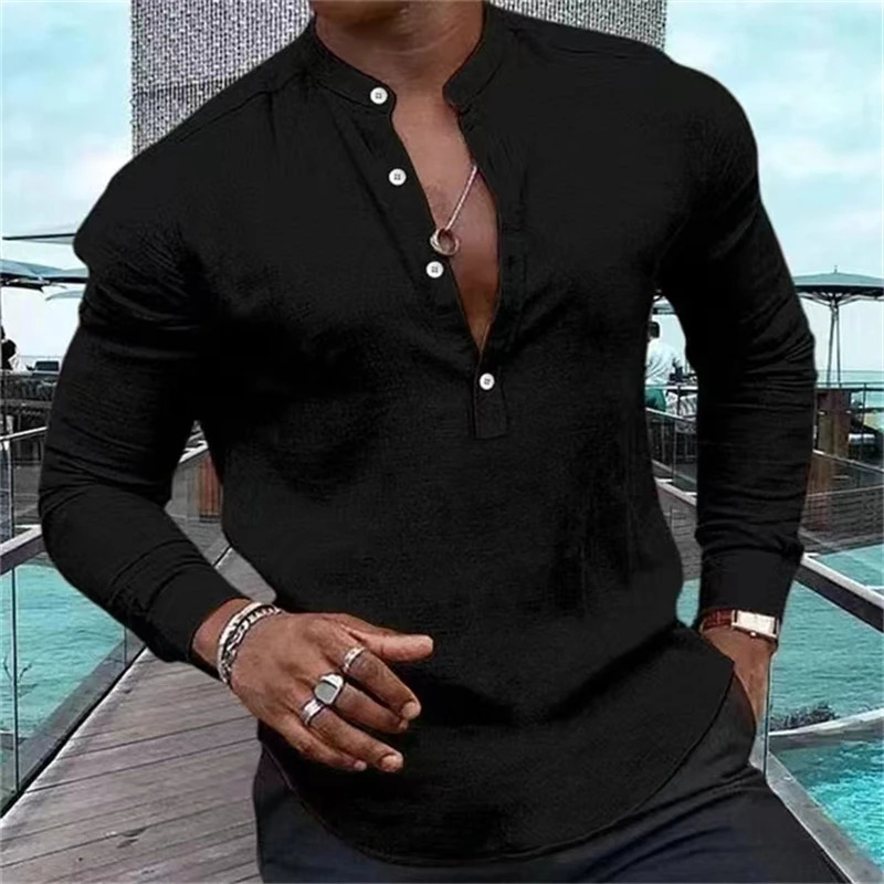 Mens Shirt Casual Long Sleeve Solid Color Half Cardigan Loose Fit Daily Shopping Clothing Extra Large Size 6xl 260312