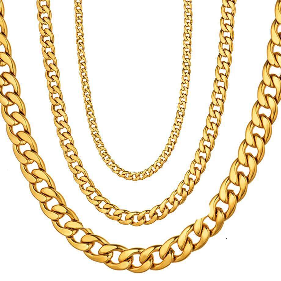 3/7/12MM Small Chunky Long Necklace for Women Men Stainless Steel Silver Gold Plated Curb Cuban Link Chain Men's Jewelry Gifts H260312