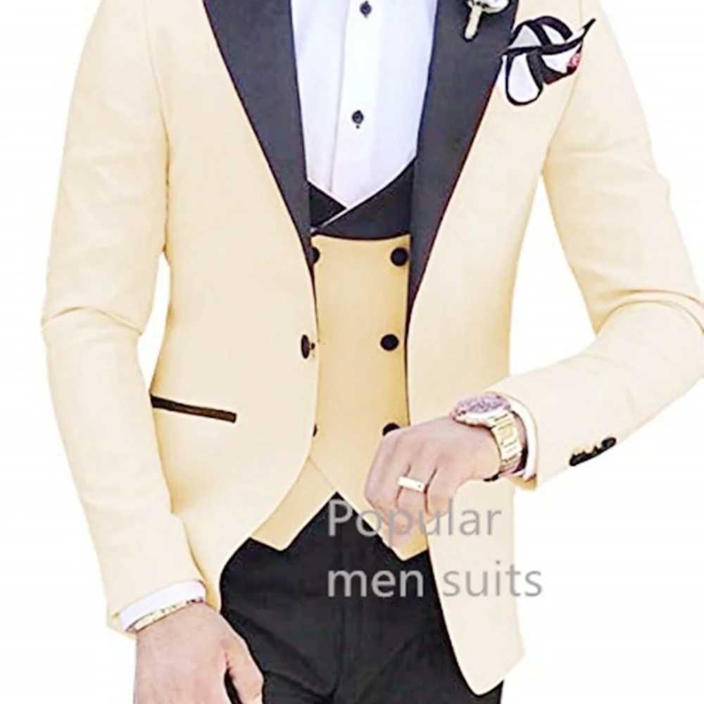 Novo 3-Piece Mens Formal Terno Business Suit with Notched Lapel Slim Fit Smoking Jacket Blazer for Wedding Party M260313