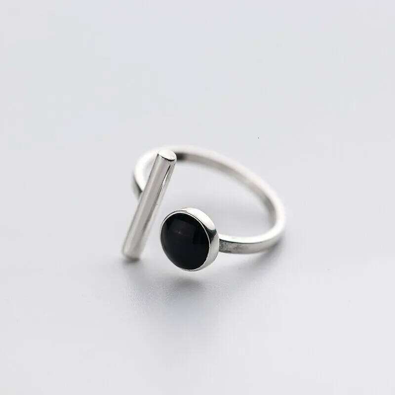 Fashion 925 Sterling Silver Black Round Open Rings For Women Luxury Designer Jewelry Gift Female H260312