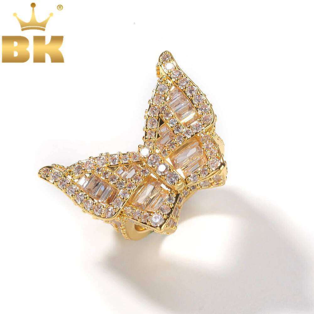 THE BLING KING Men Hiphop Baguettecz Cluster Square Cut Large Butterfly Shape Cubic Zirconia Gold Color Party Ring Jewelry H260312