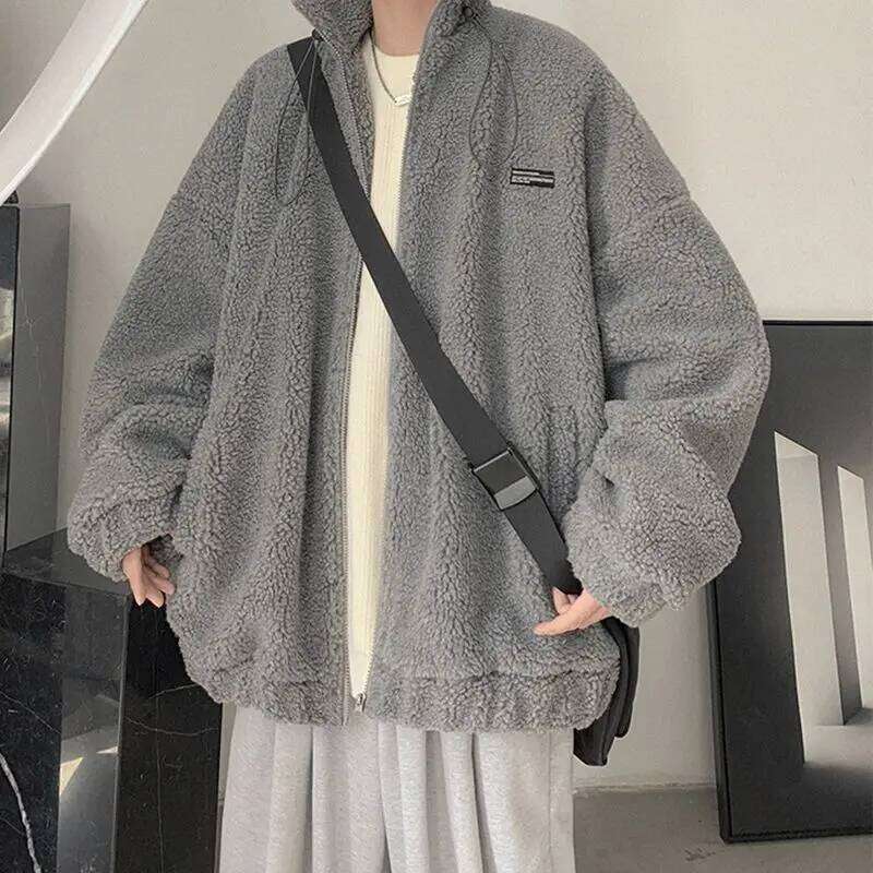 Men's 2025 Winter New Arrival Warm Lamb Fleece Jacket Thickened Fuzzy Sweatshirt Ins Trendy Casual Oversized Coat for Daily Wear Z260313