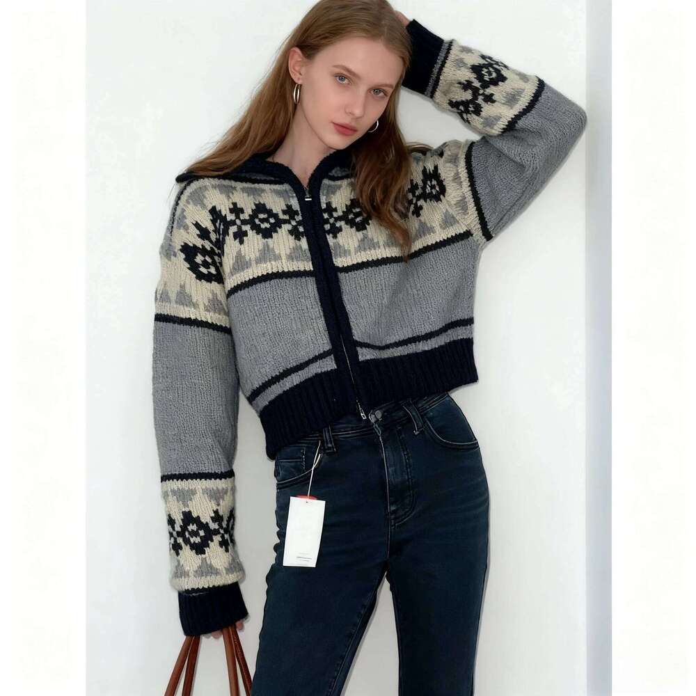 NEW Korean Gentle Touch Winter Retro Cardigan Chic Jacquard Zipper Knitted Sweater Cozy Jacket Z260314