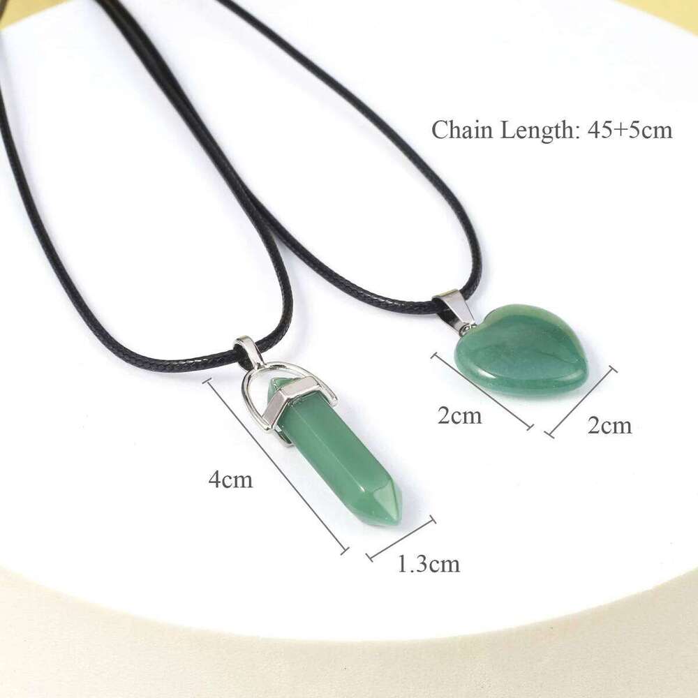 Couple Heart Shape Natural Stone Amethyst Pink Crystal Opal Obsidian Hexagonal Prism Pendant Jewelry Necklace Gift Pair H260312