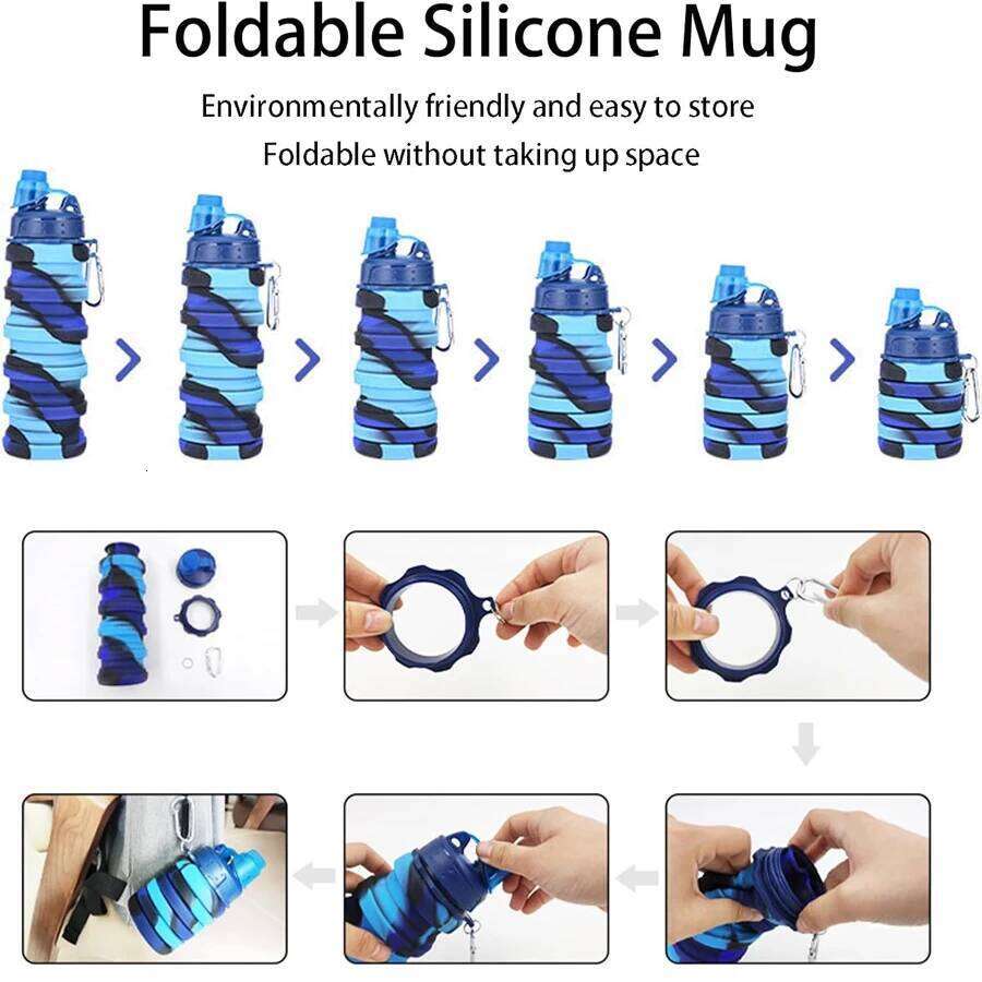 Foldable Travel Sports Portable Reusable Silicone Water Bottle with Mountaineering Buckle Z260314