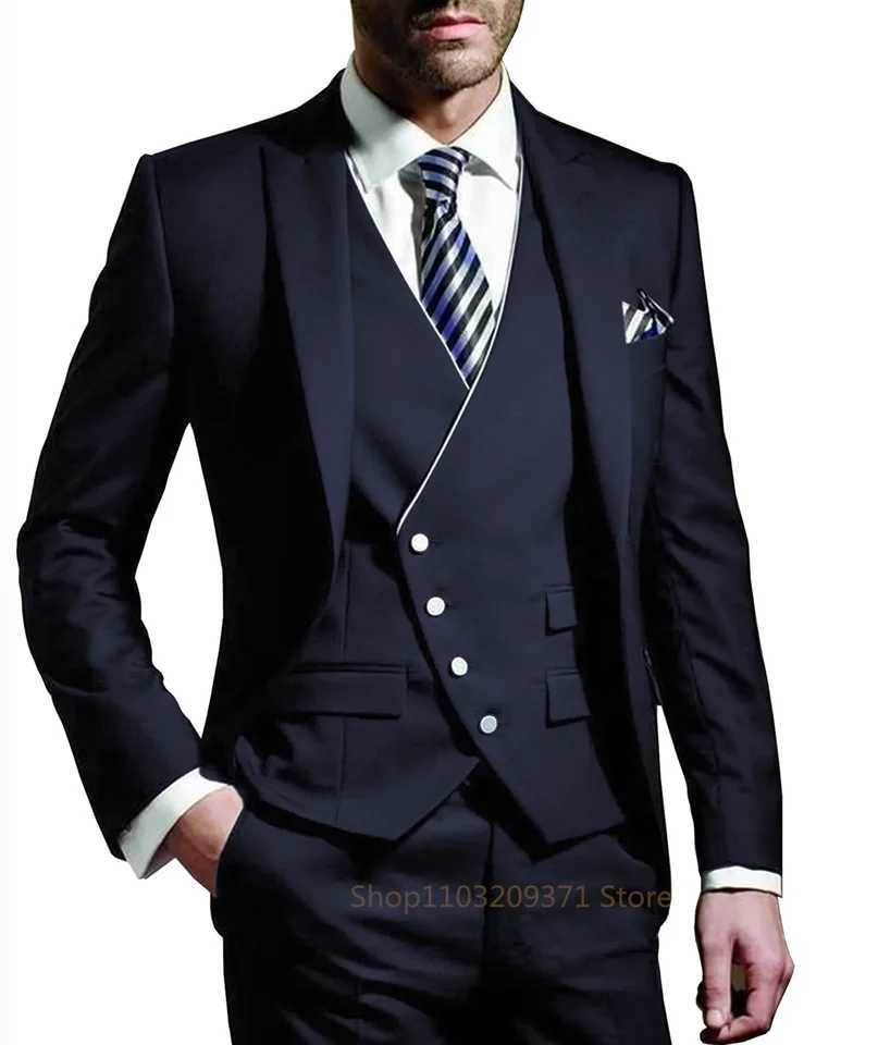 Post Green 2024 Suits Men Suits 3 Pieces Wedding Wear Business Male Groom Wedding Dress Jacket Vest Pants Set Blazers Coat M260313