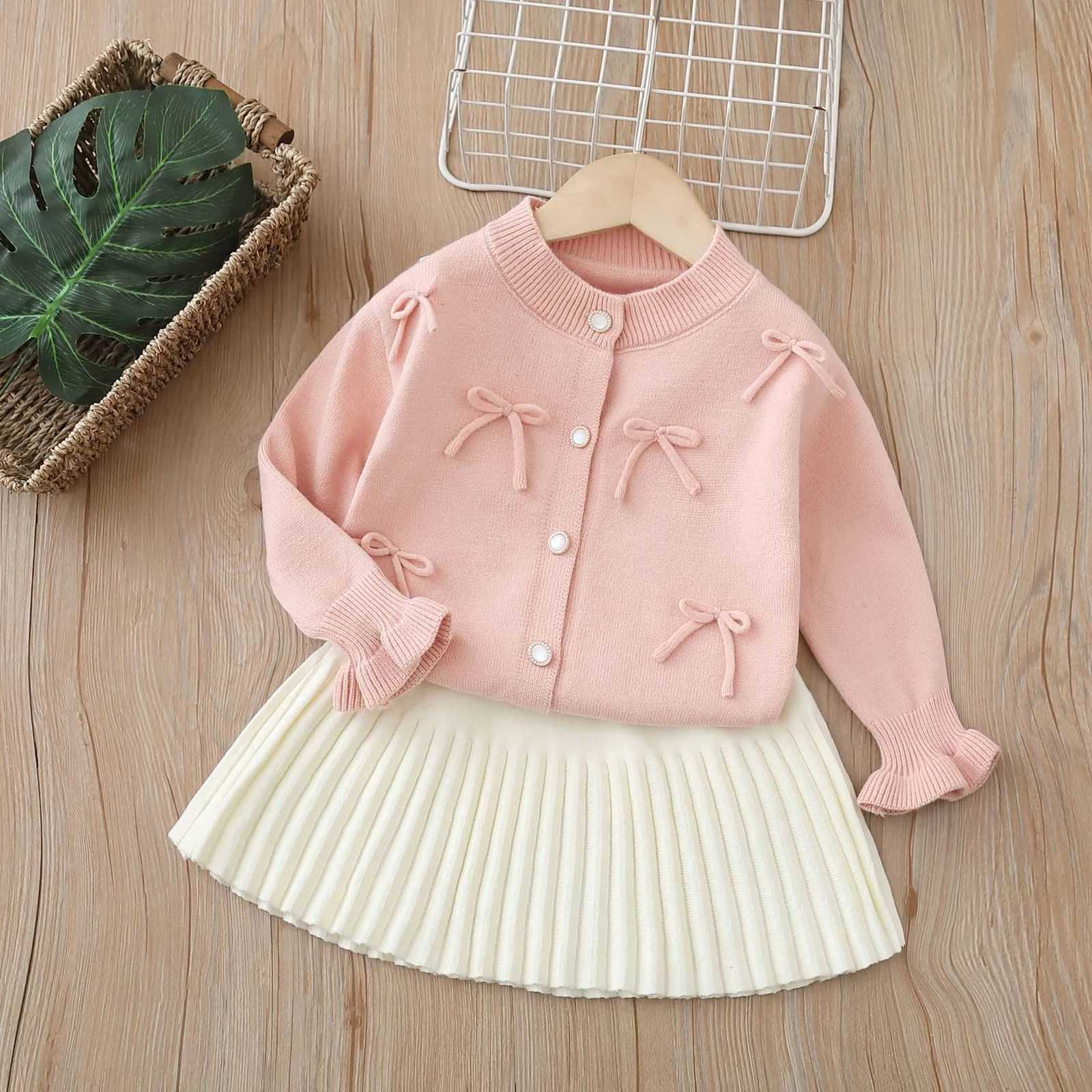 Women's Knits & Tees Baby Girl Autumn Jacket New Autumn Cardigan Stylish Girl Two-Piece Set Children's Sweater Set