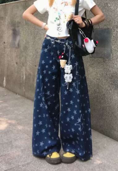 2025 Autumn Winter Women's Denim Pants Blue Y2K Star Jean Harajuku American Vintage Cowboy Japanese Wide Fit Baggy Jeans New In Z260313