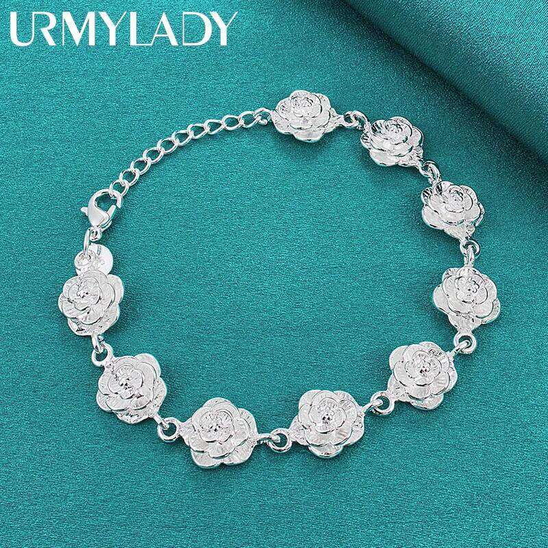 URMYLADY 925 Sterling Silver Rose Flower Tassels Chain Bracelet For Women Wedding Engagement Fashion Jewelry Z260313