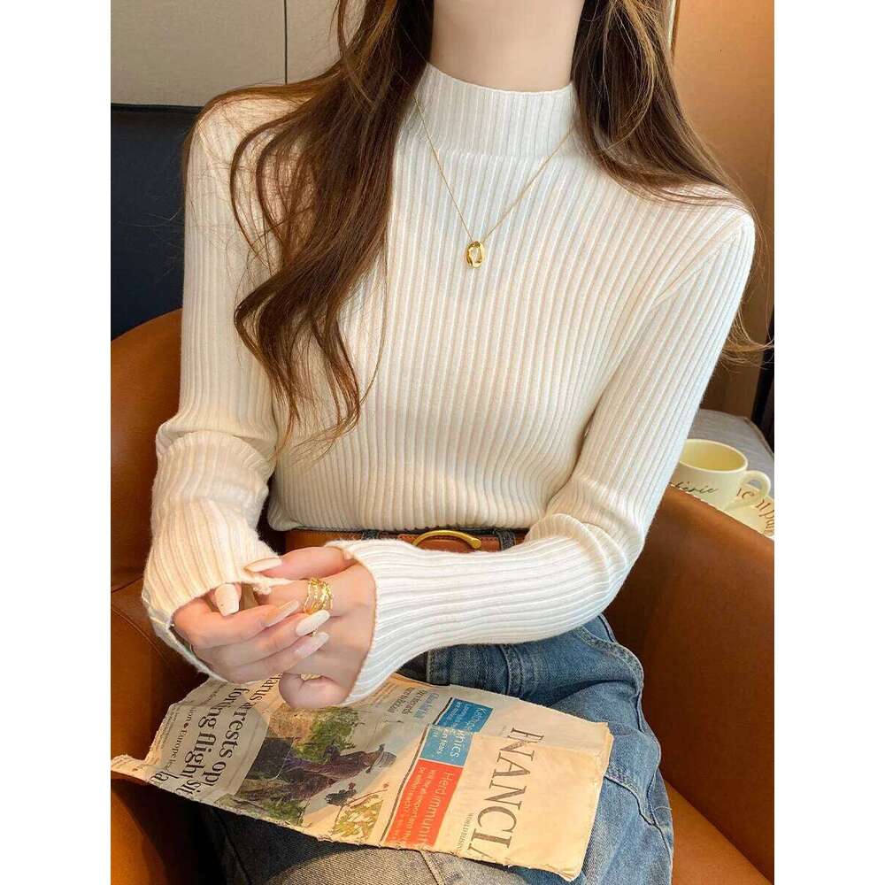 Solid Color Slim Top 2026 Autumn Winter Women Pullovers Casual Long Sleeve Turtleneck Warm Basic Chic Sweater Knit Jumpers Z260313