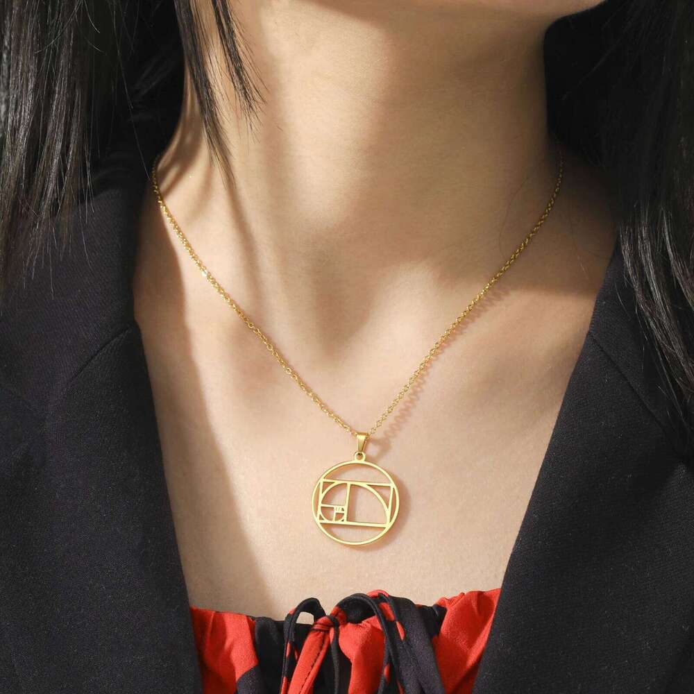 Skyrim Fibonacci Spiral Circle Triangle Golden Ratio Geometry Pendant Stainless Steel Women Choker Necklace Jewelry H260312