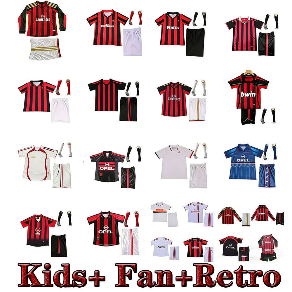 Kids kits Ac Milanss Retro soccer jerseys 90 91 93 94 95 96 98 99 06 07 09 10 13 14 RONALDO KAKA WEAH Maldini BALOTELLI ROBINHO RONALDINHO PIRLO BAGGIO football