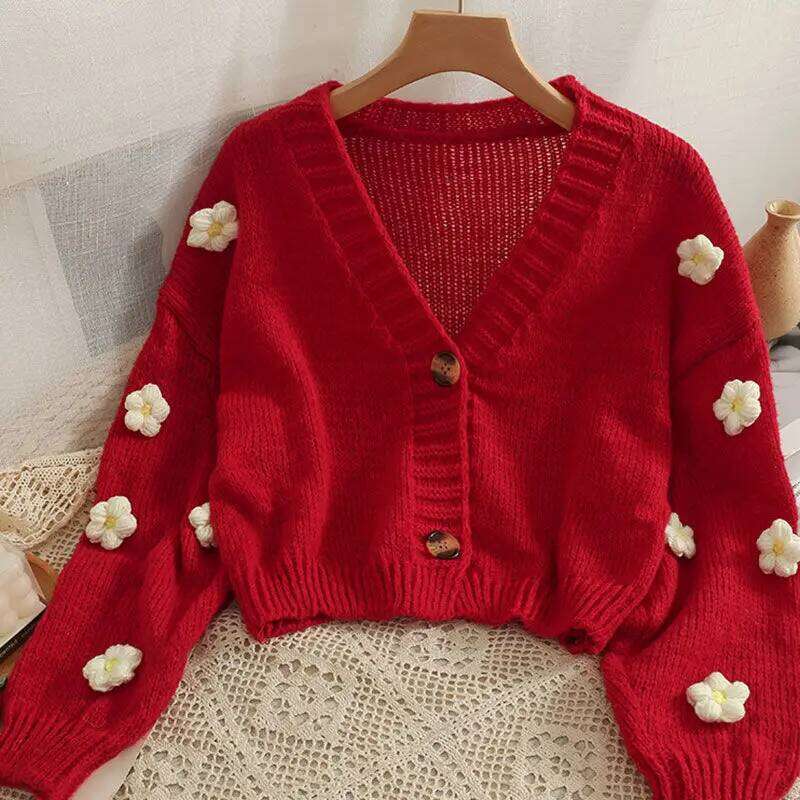 Womens Cardigan Embroidered Flowers Thin Sweater Spring Z260313
