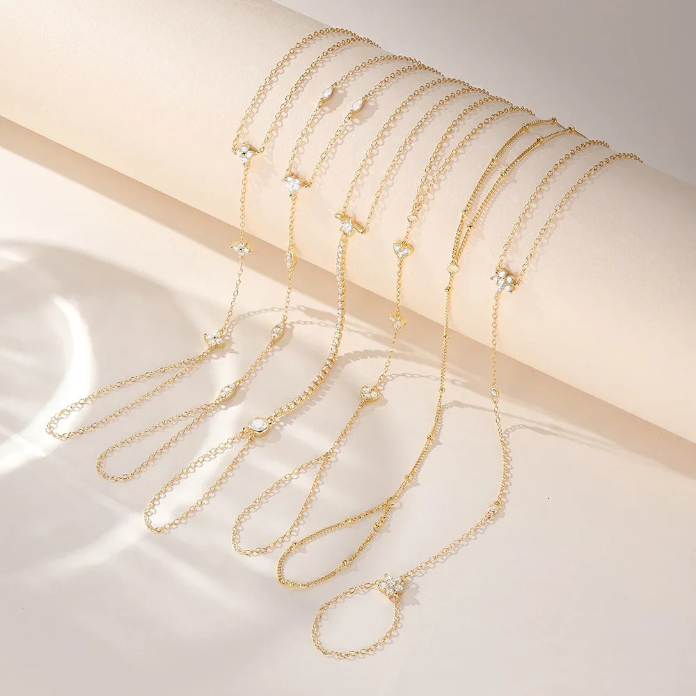 CANNER 925 Sterling Silver Heart Shape Petal CZ Sparking Zircon Bracelet Ring Chain For Women Minimalism Hand Chain Bracelets 260313